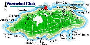 Location of Westwind Club on New Providence Island near Nassau